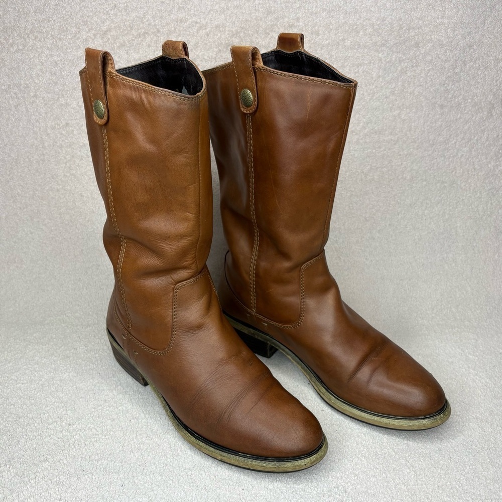 Kate Preston Jessie Leather Western Boots Women 8.5 Brown Pull On Faux Fur Lined - Picture 3 of 14